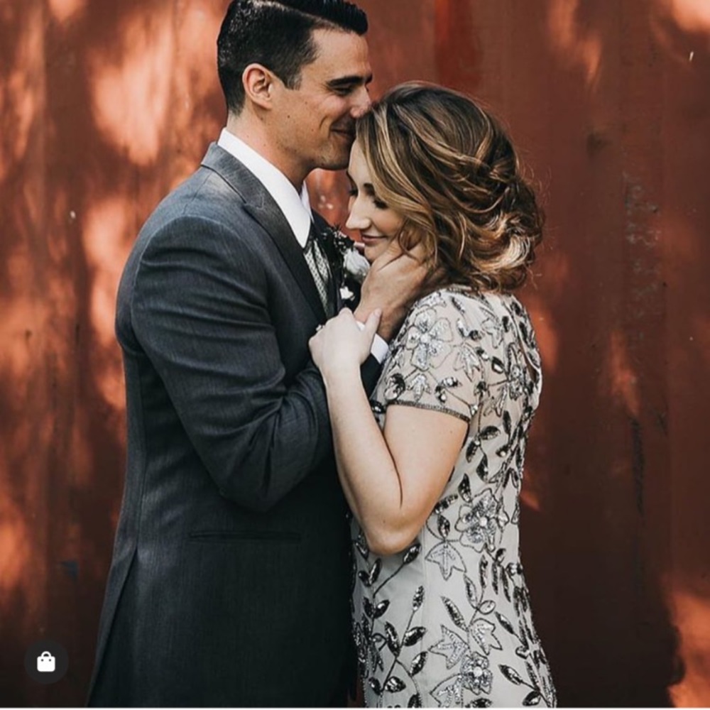 Adrianna papell Floral Beaded Godet Gown with Sheer Short Sleeves - Picture 7 of 16